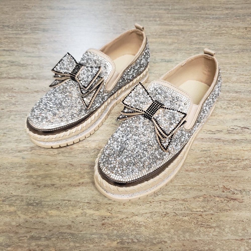 Nwob Unbranded Glittery Espadrille Shoes With Bow